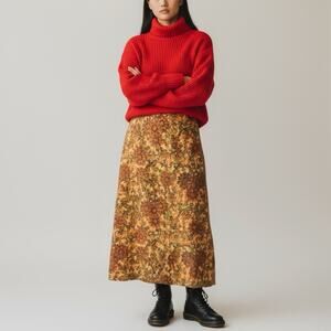 Vintage Handmade Autumn Floral Maxi Skirt A-Line 70s Boho Lined 30” Waist M